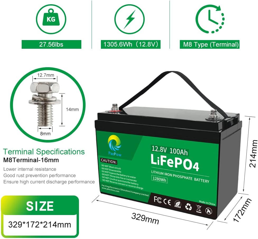 12V 100Ah LiFePO4 Deep Cycle Rechargeable Lithium Battery L53921
