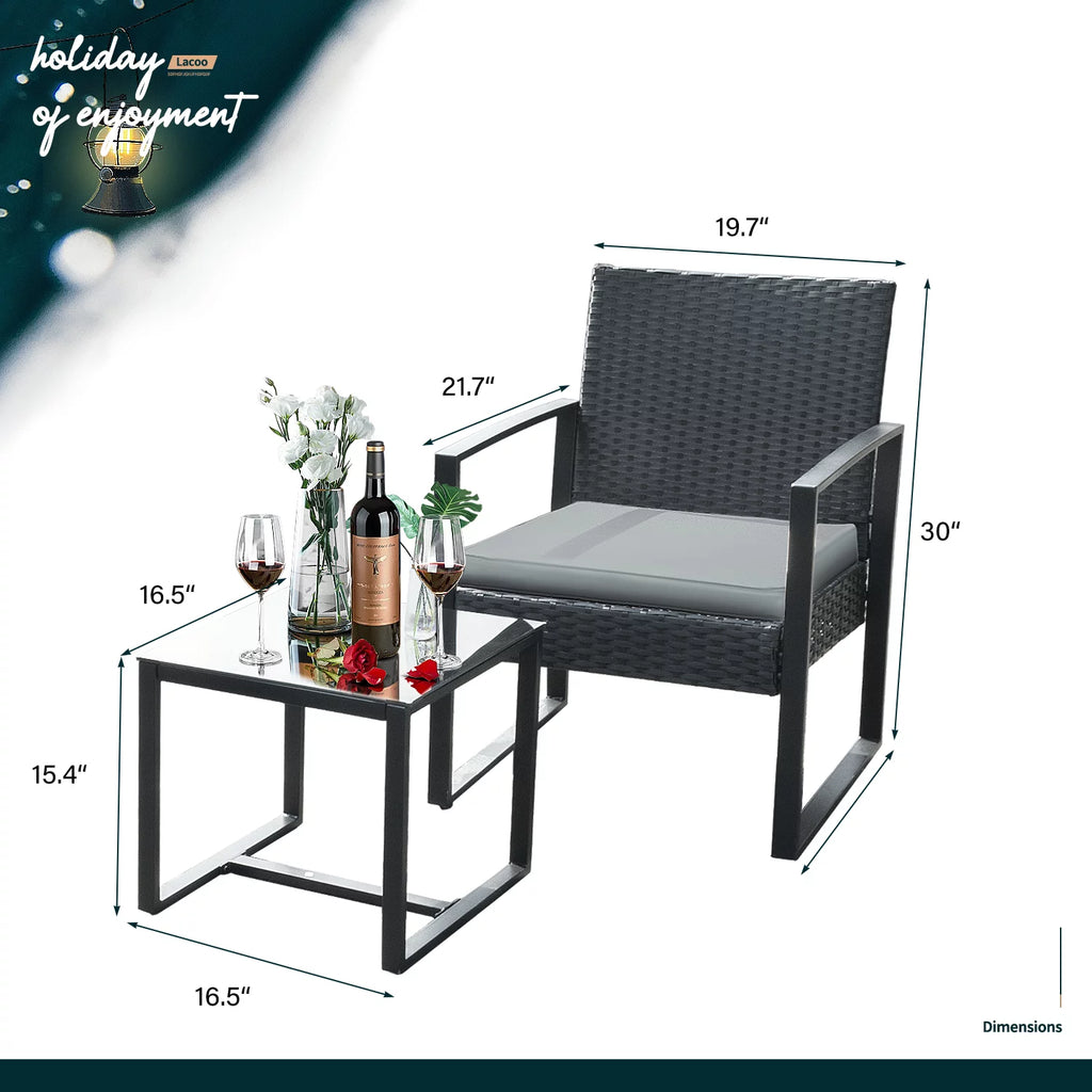 3 Pieces Cushioned PE Rattan Bistro Chairs Set of 2 with Coffee Table M323