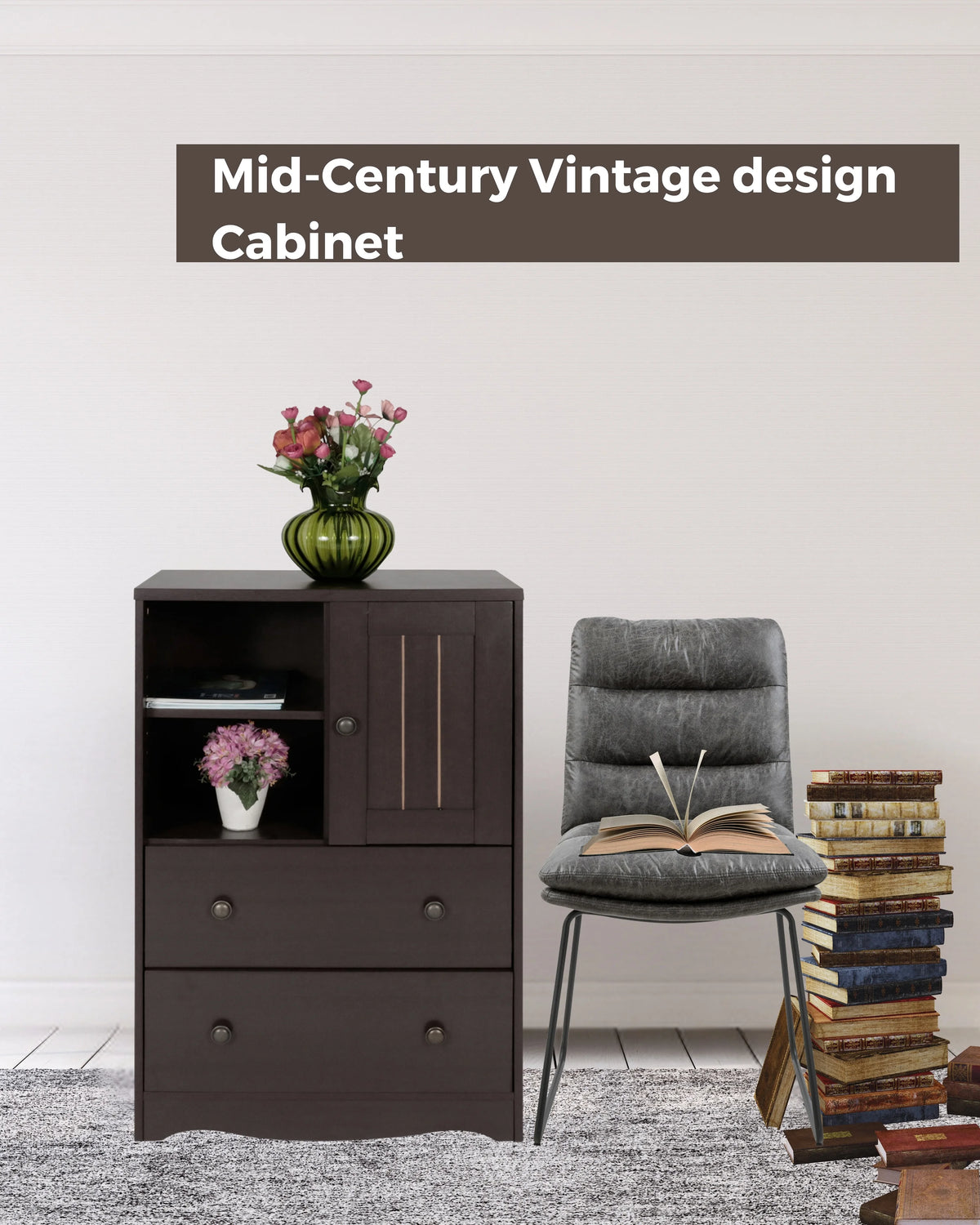 Dark Brown Storage Cabinet with 2 Drawers K2596