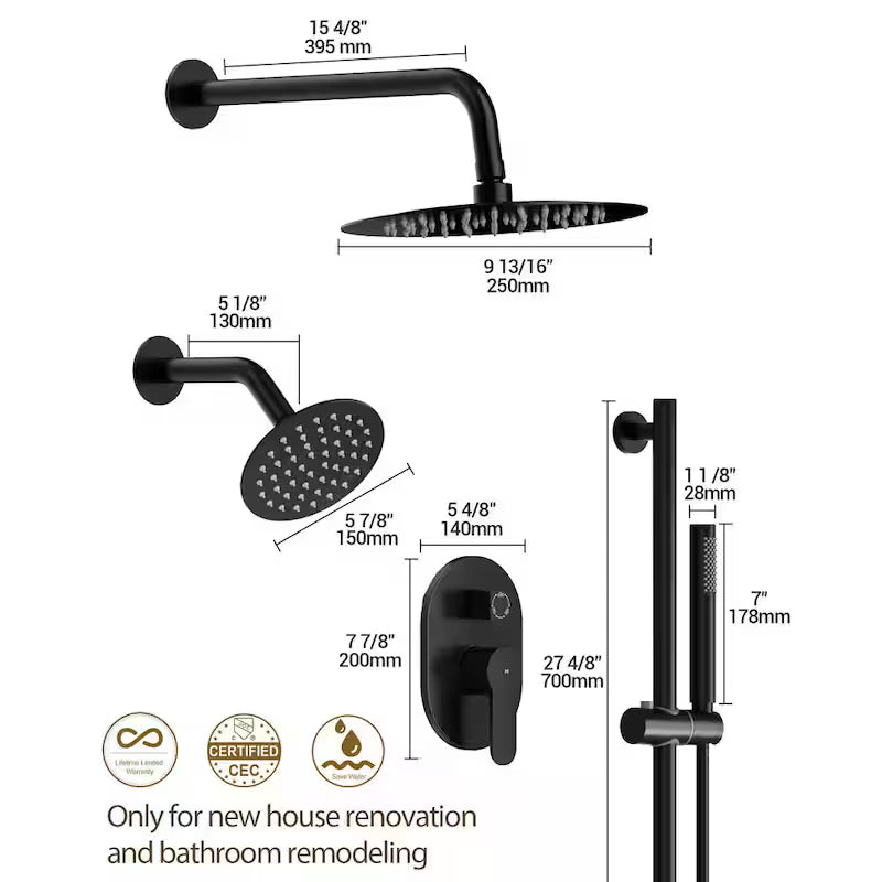 Wall Mounted Dual Shower Head and Handheld Shower Head 2.5 GPM Matte Black C89958