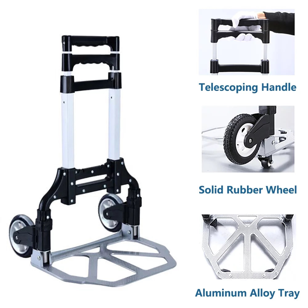 Folding Hand Truck 200 lb Capacity Aluminum Cart with 2 Wheels V3279