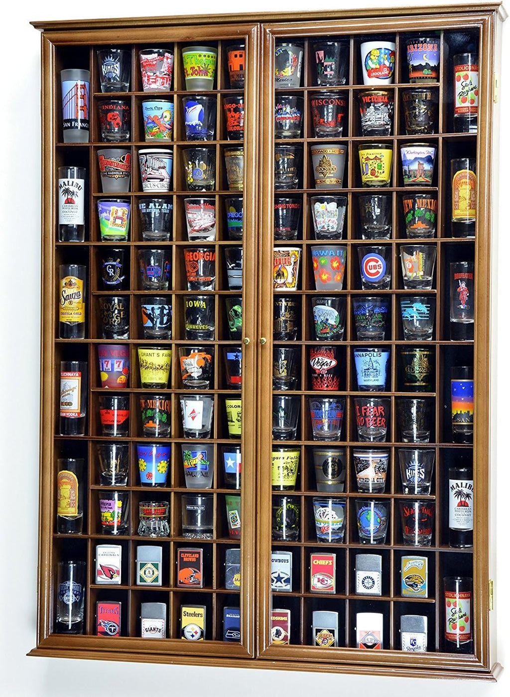 Walnut Shot Glass Display Case Wall Rack S565