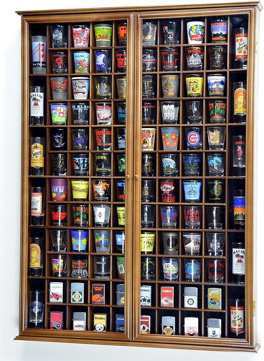 Walnut Shot Glass Display Case Wall Rack S565