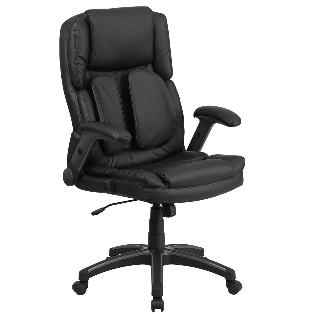 Black LeatherSoft Executive Swivel Ergonomic Office Chair with Flip-Up Arms K358