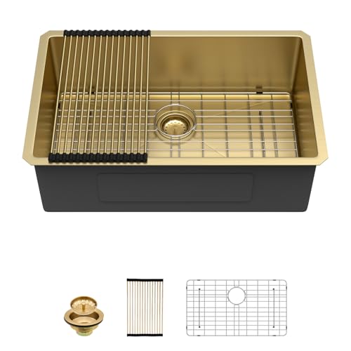 28 Inch Gold Undermount Stainless Steel Kitchen Sink H66605