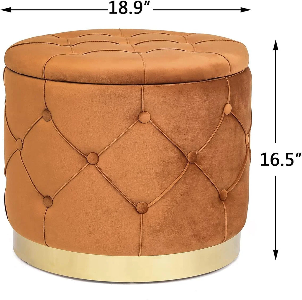 Orange Velvet Round Storage Ottoman R470