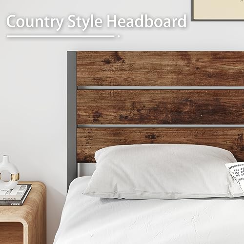 Rustic Brown Metal Full Bed Frame with Headboard and Footboard O95619