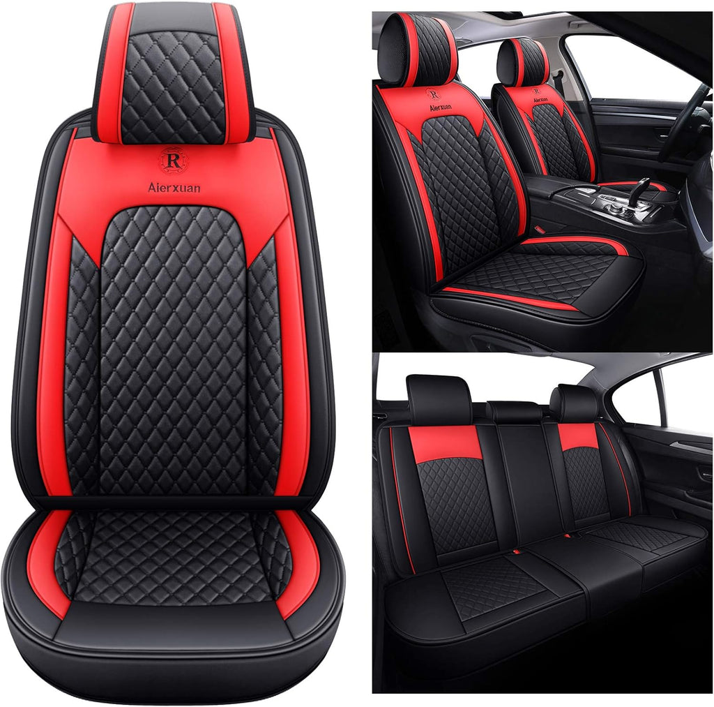 5 Car Seat Covers Full Set Leather Waterproof Universal Fit Black-Green A23279