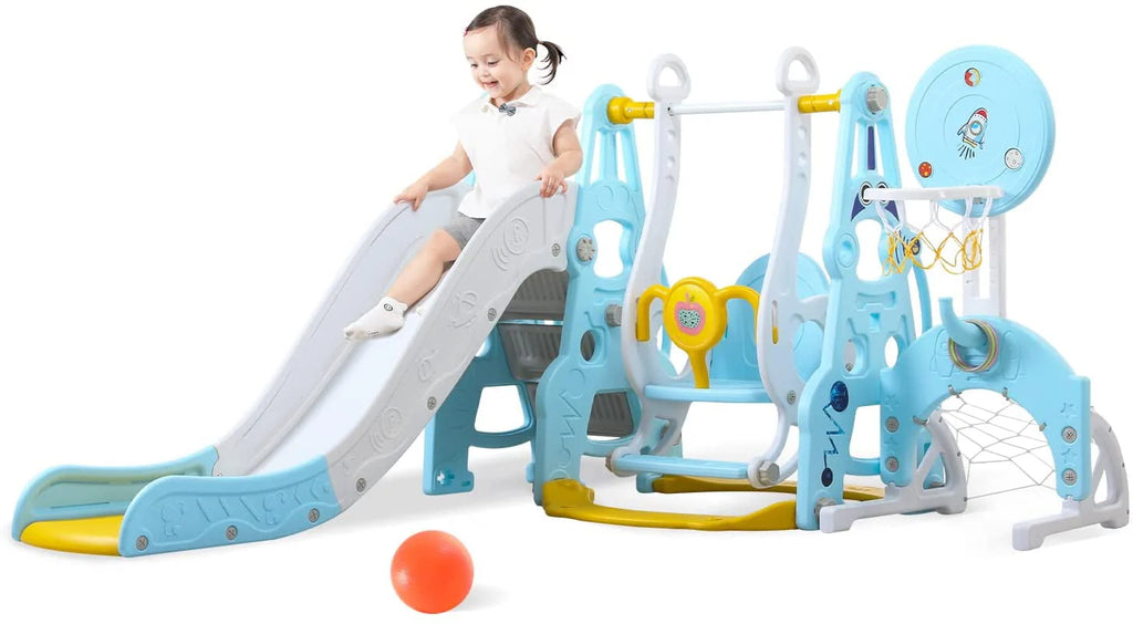 4-in-1 Kids Swing and Slide Set with Basketball Hoop and Climber P684