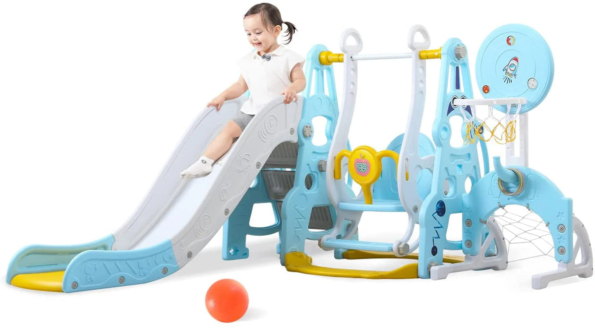 4-in-1 Kids Swing and Slide Set with Basketball Hoop and Climber P684