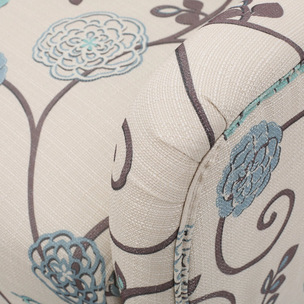 White and Blue Floral Fabric Club Chair Q17312