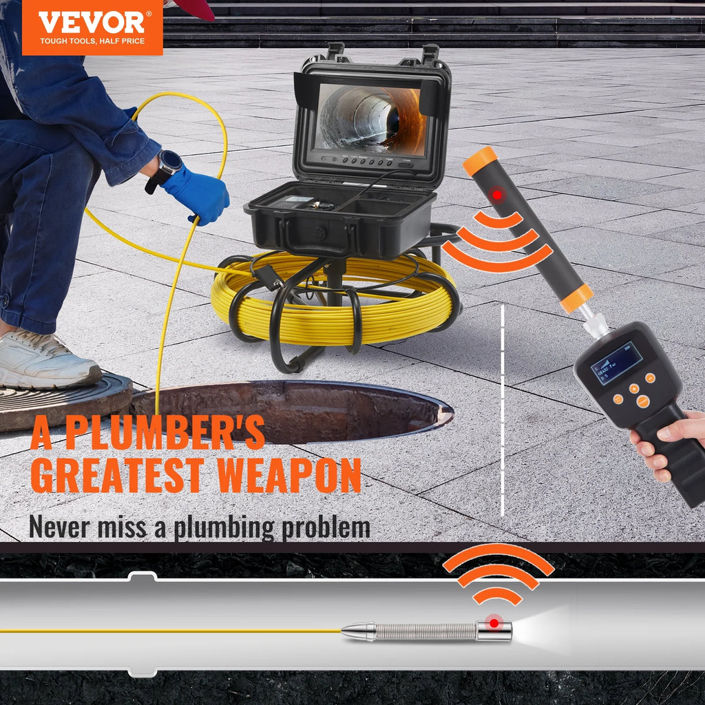 Sewer Camera Pipe Inspection Camera with 512hz Sonde 9in 720p Screen 164 ft Z7864