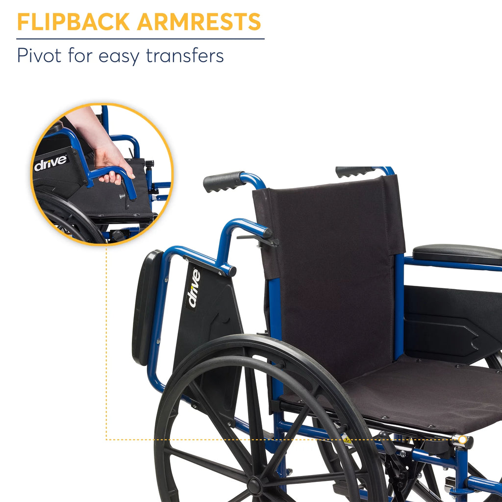 Blue Streak Wheelchair with Flip Back Desk Arms, Swing Away Footrests, 18" Seat U18460