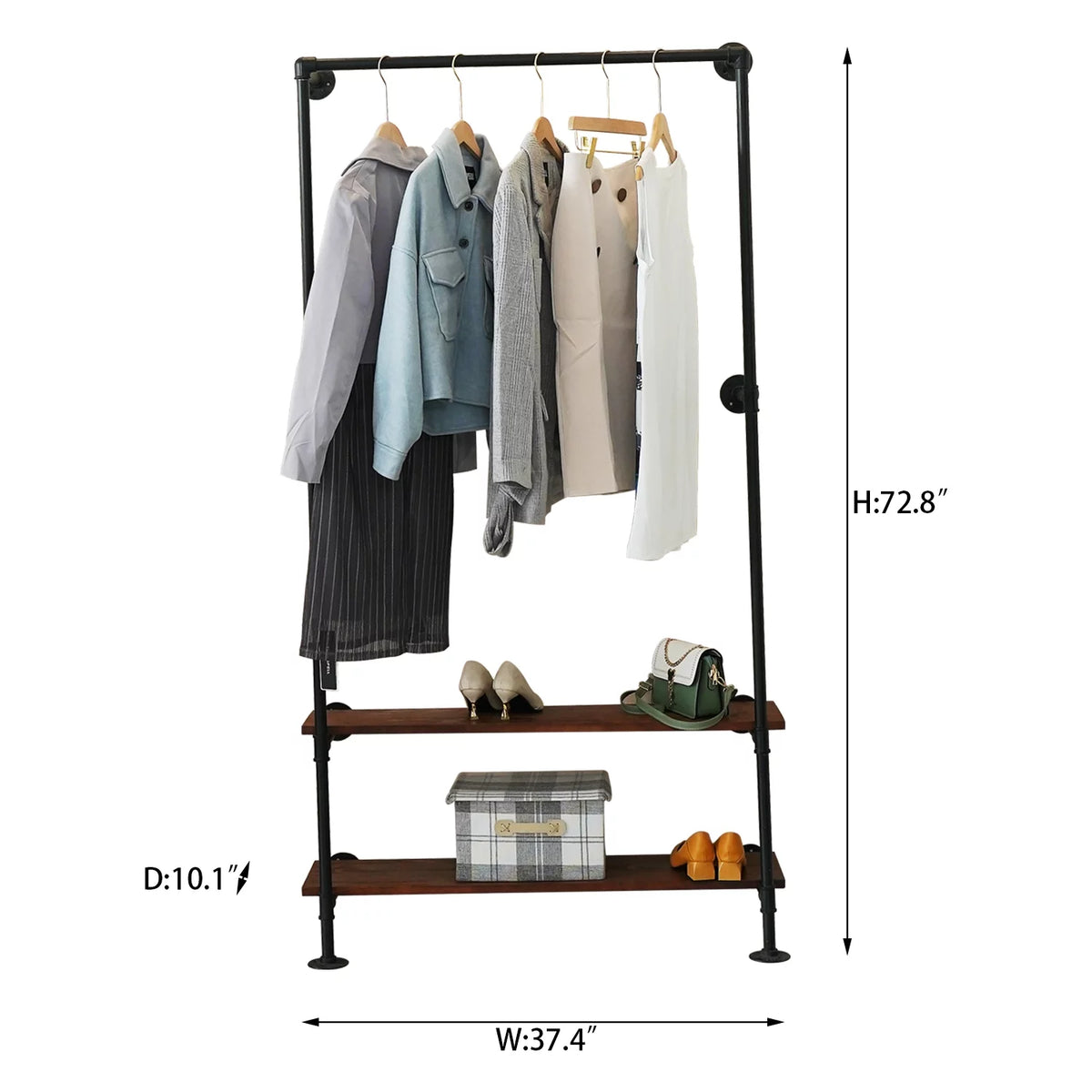 Black 2 Tier Wall Mounted Clothing Rack with Shelves A47448