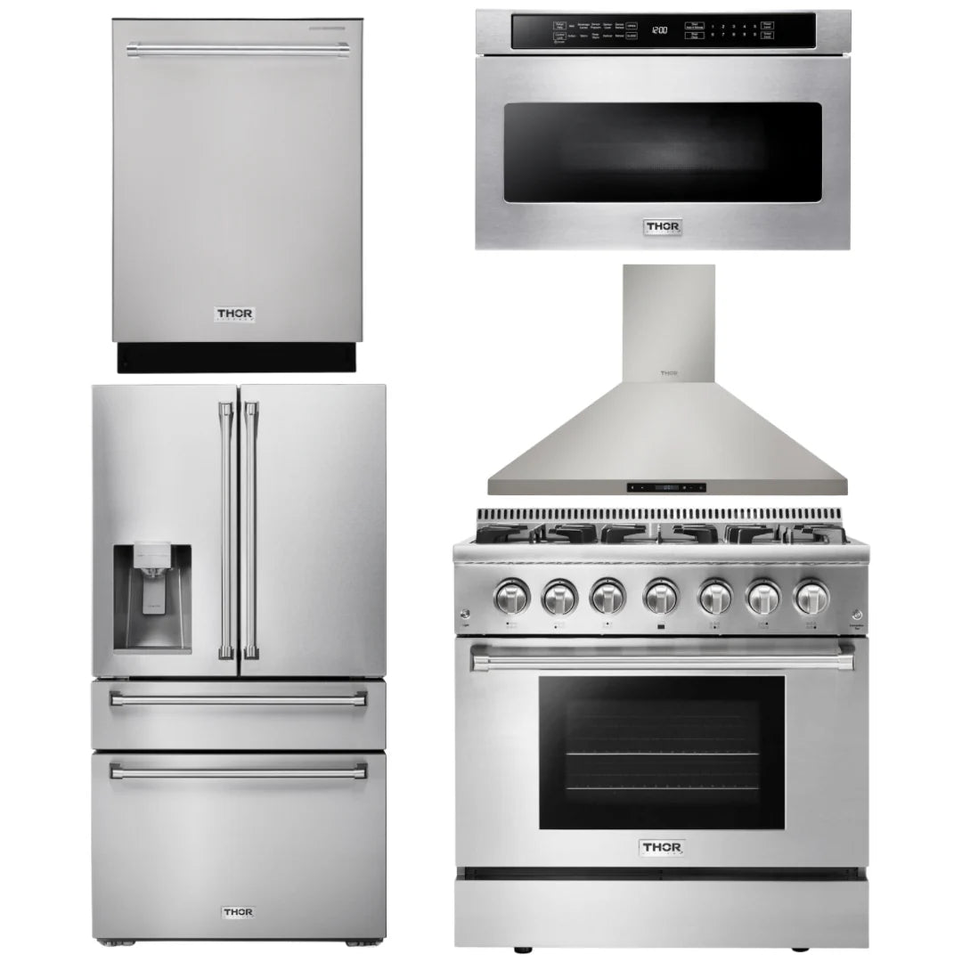 36 Propane Dual Fuel Range, Range Hood, Microwave, Refrigerator, Dishwasher K346