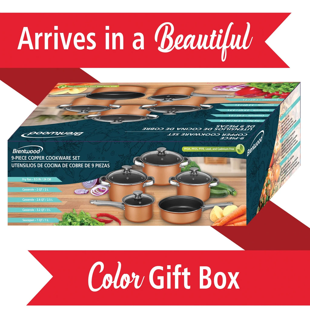 9-Piece Nonstick Copper-Clad Cookware Set with Glass Lids P708