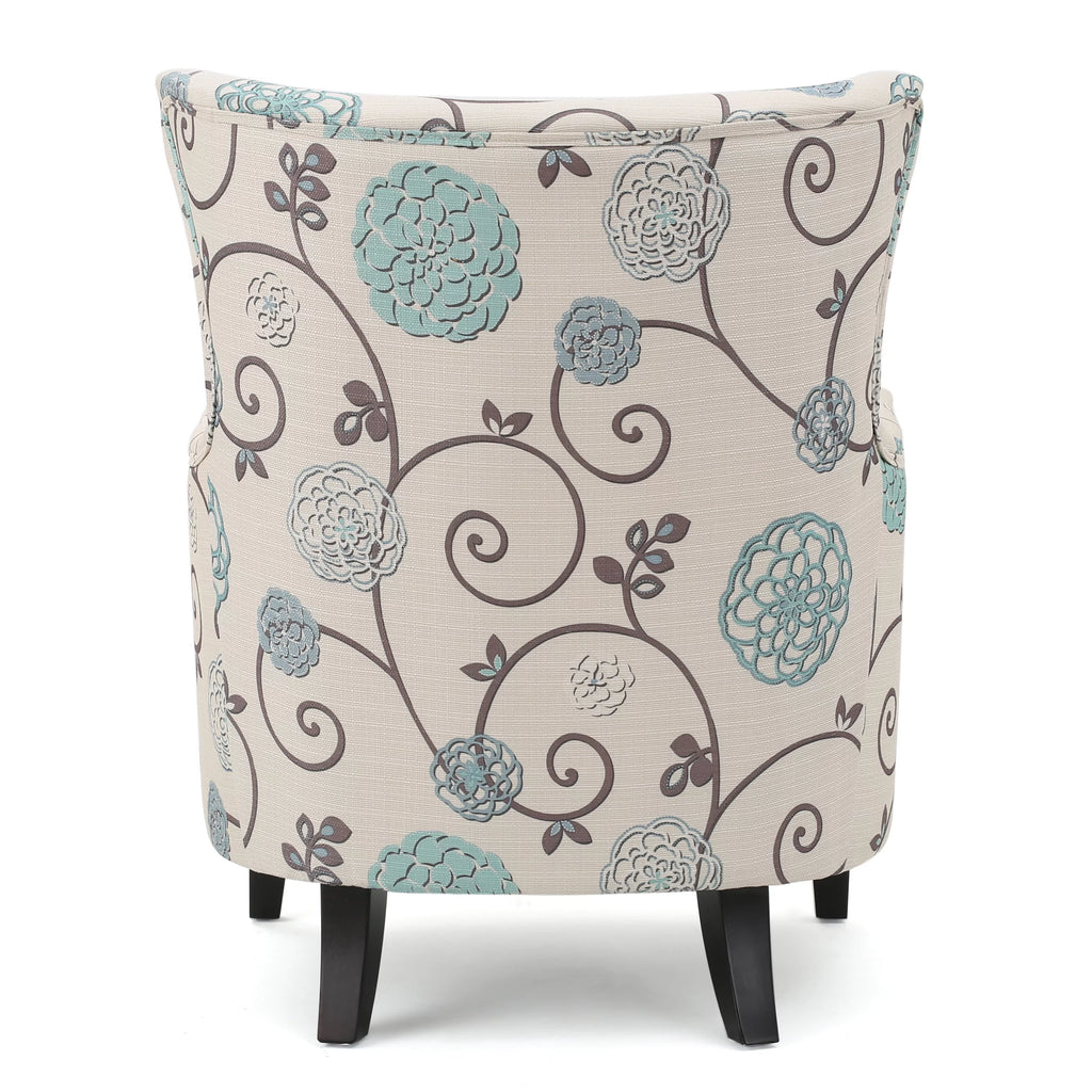 White and Blue Floral Fabric Club Chair Q17312
