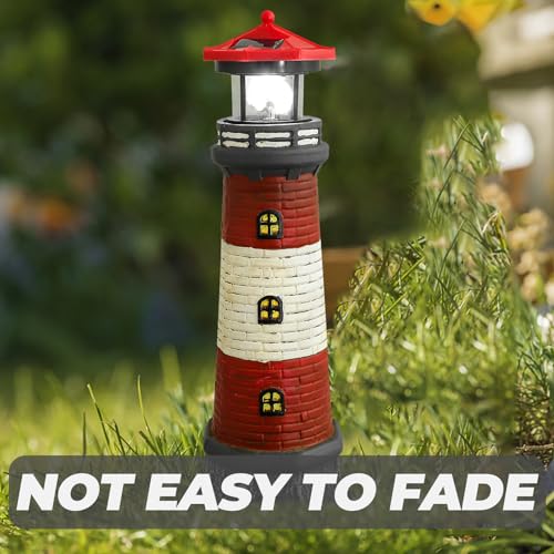 Solar Lighthouse Statue with LED Light 14.76 Inch Red I531
