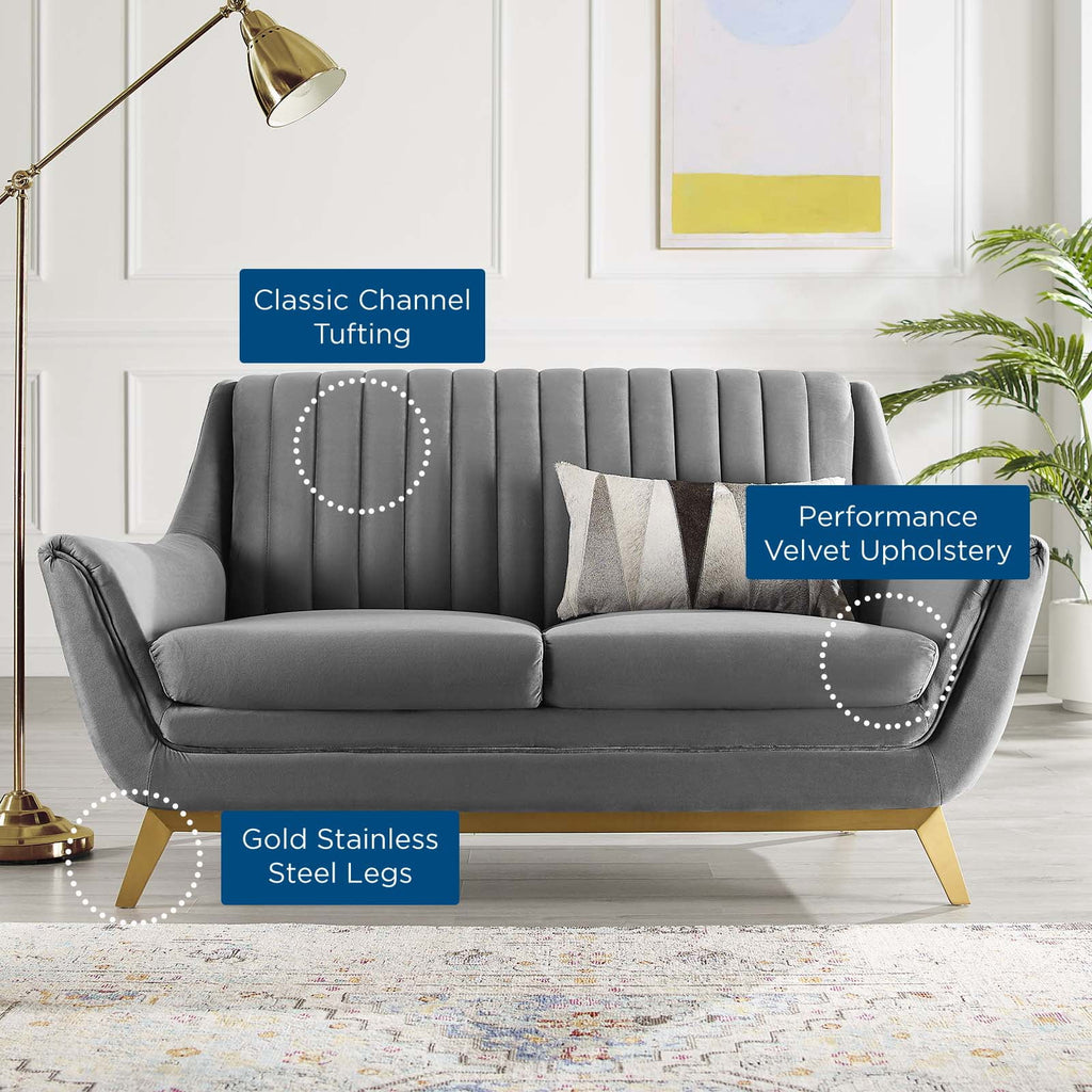 Gray Channel Tufted Performance Velvet Loveseat A3190