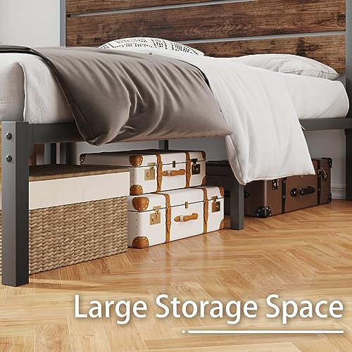 Rustic Brown Metal Full Bed Frame with Headboard and Footboard O95619
