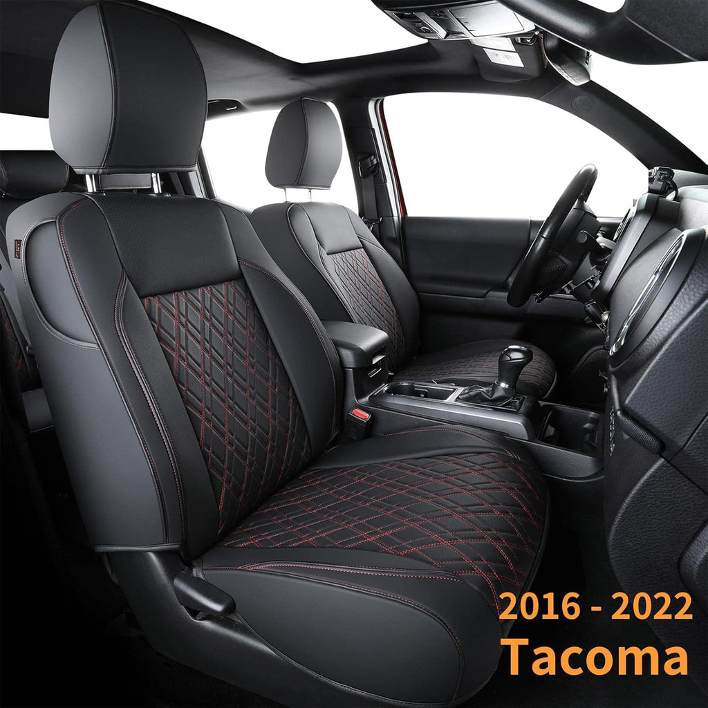 Tacoma Seat Covers Water Proof Faux Leather Full Set Black Red V865633