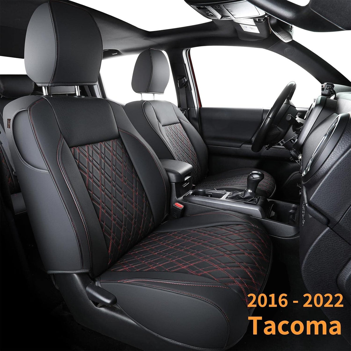 Tacoma Seat Covers Water Proof Faux Leather Full Set Black Red V865633