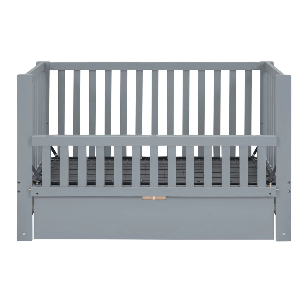 Convertible Crib with Drawer and 3 Adjustable Heights, Gray Q231