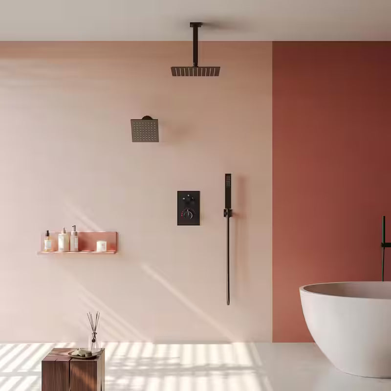 12 in. 6 in. Rainfall Wall and Ceiling Mount 2.5 GPM Fixed and Handheld Shower Head Matte Black S49610