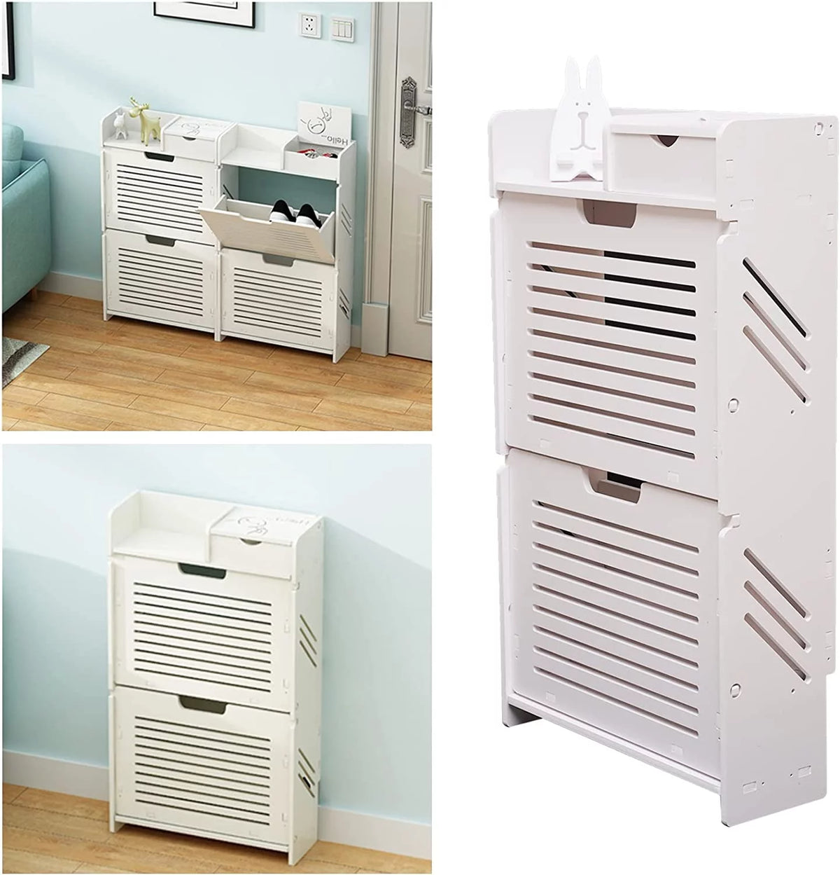 White Narrow Shoe Storage Cabinet P785964