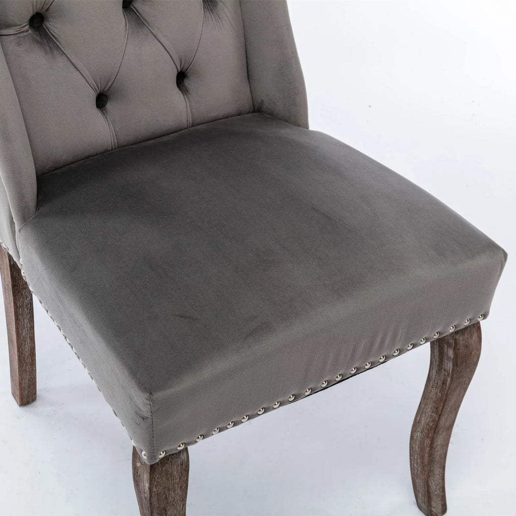 Gray Velvet Wood Set of 2 Dining Chair P8535