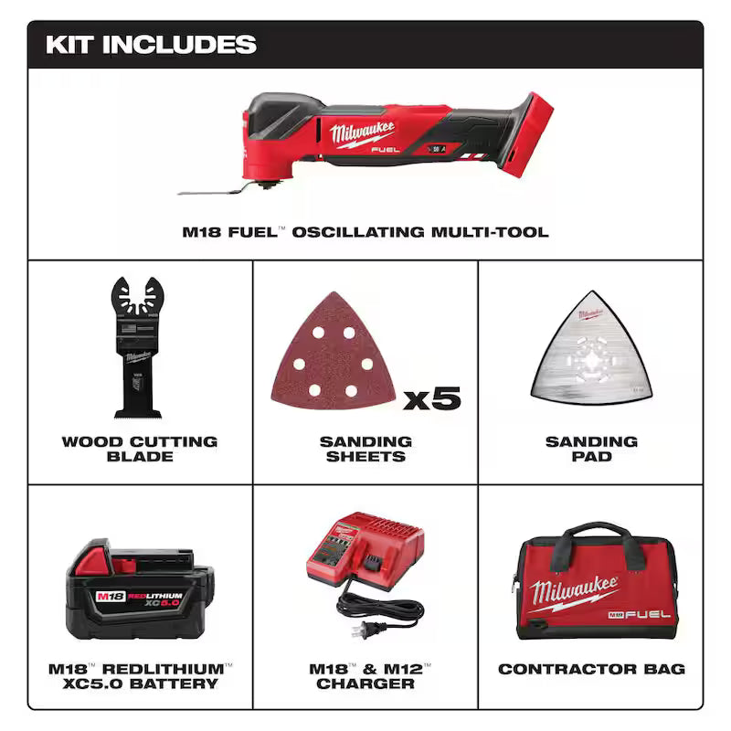 Brushless Oscillating Multi Tool Kit with 5.0 Ah Battery and 8-Piece Blade Kit Y40315