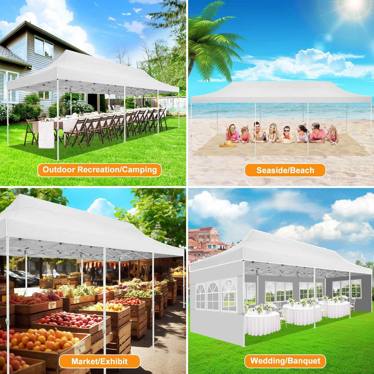 10'x30' Heavy Duty Waterproof Pop Up Canopy with 8 Removable Sidewalls, White M722