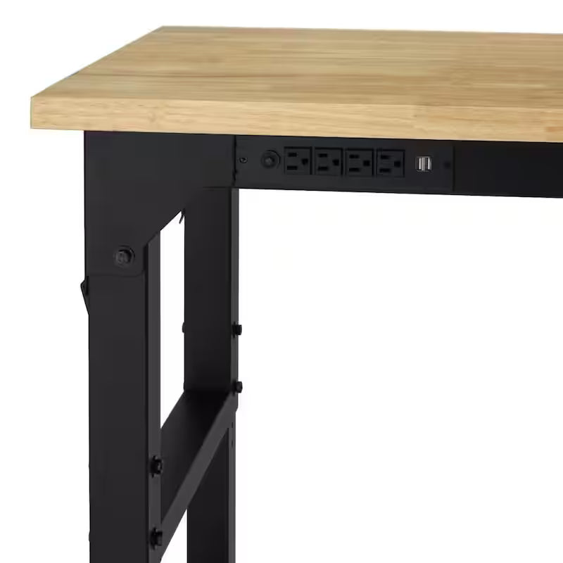 8 ft. Adjustable Height Solid Wood Top Workbench in Black I372132