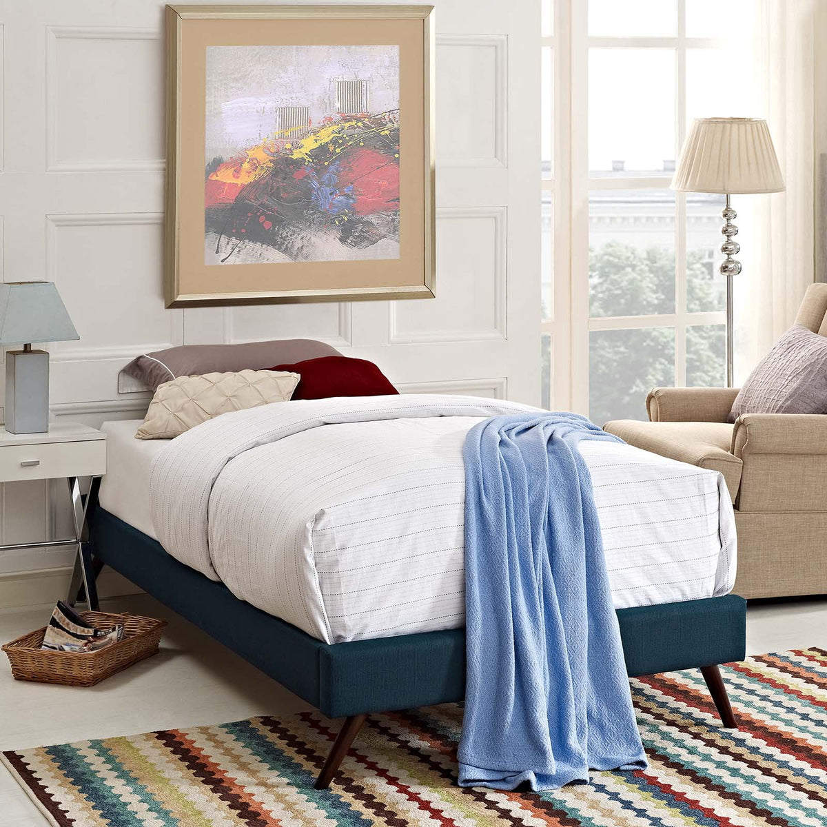 Navy Blue Upholstered Platform Bed G1753