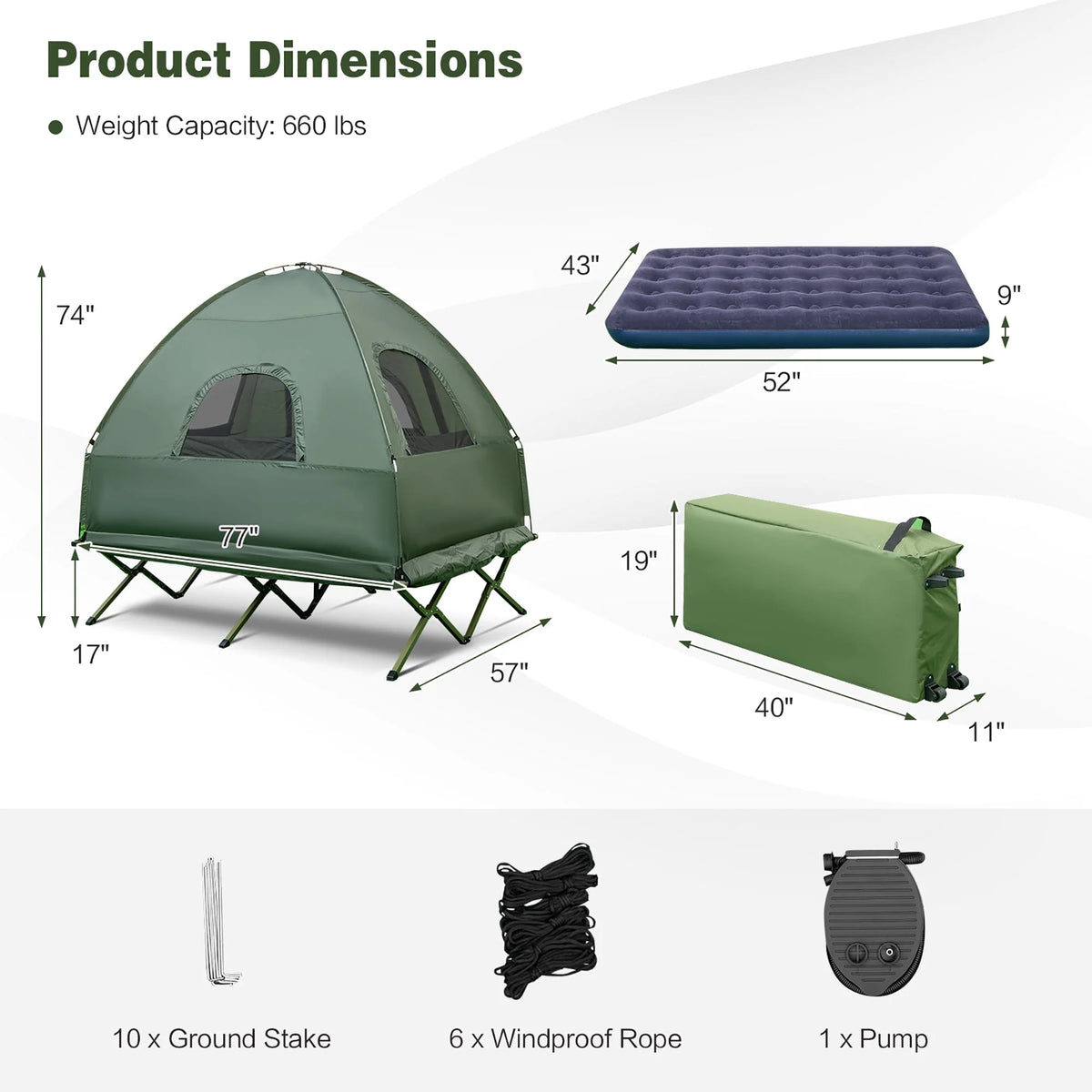 2-Person Pop-Up Tent Camping Cot with Air Mattress and Sleeping Bag J831