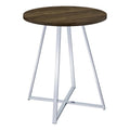 43 Inch Tall Modern Bar Table Brown Round Top Polished Chrome Flared Legs J992