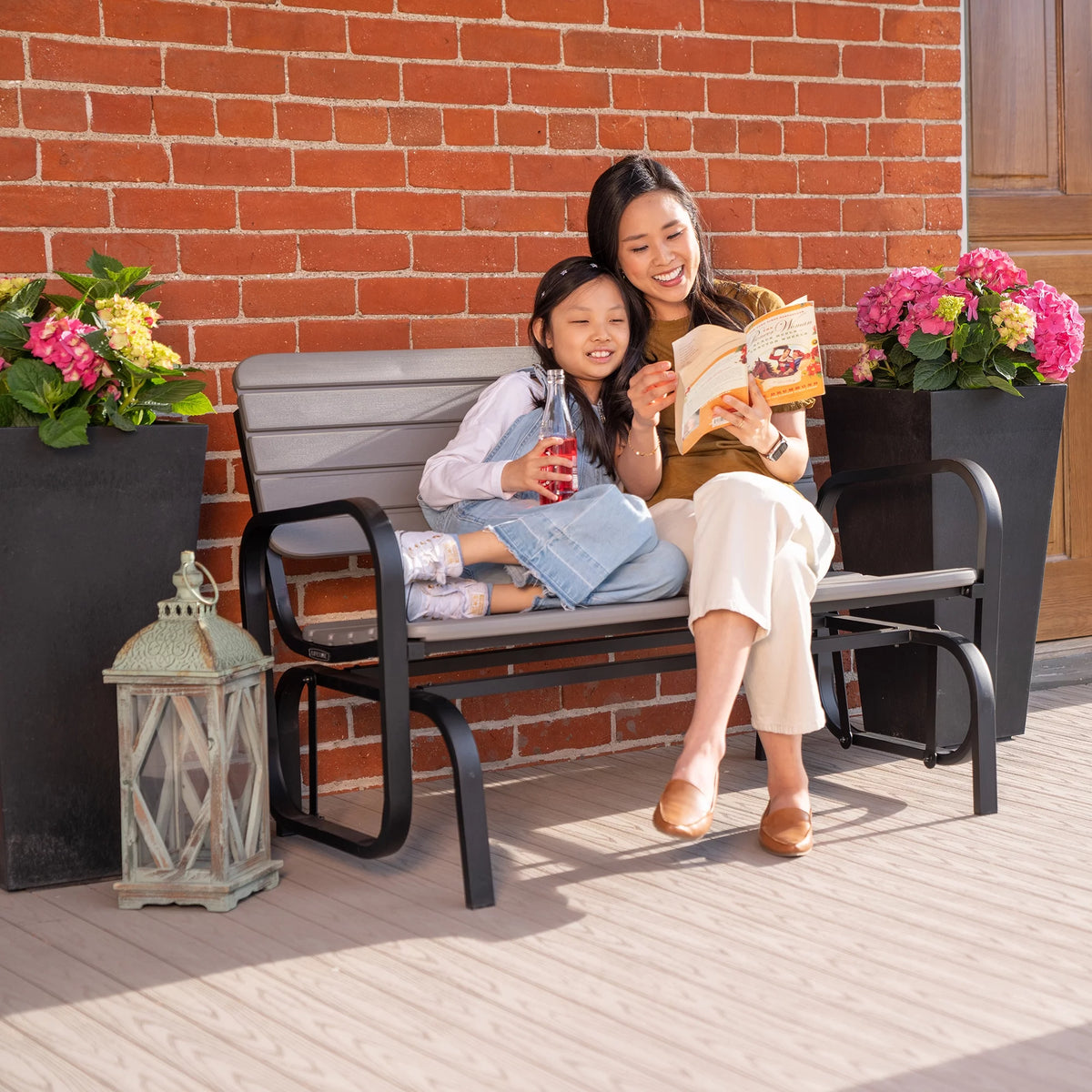 Polyethylene Outdoor Glider Bench Gray S57988