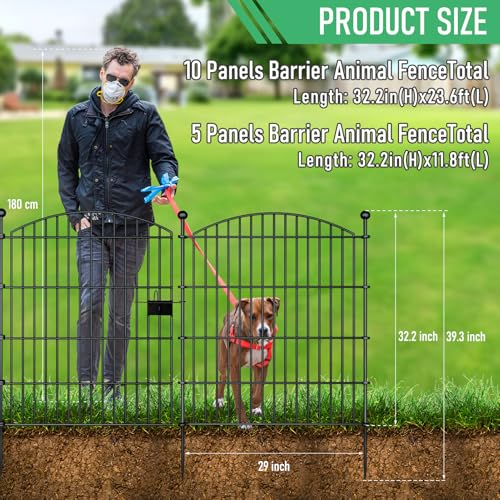 10 Panels Rustproof Metal Garden Fence with Ground Stakes O98122