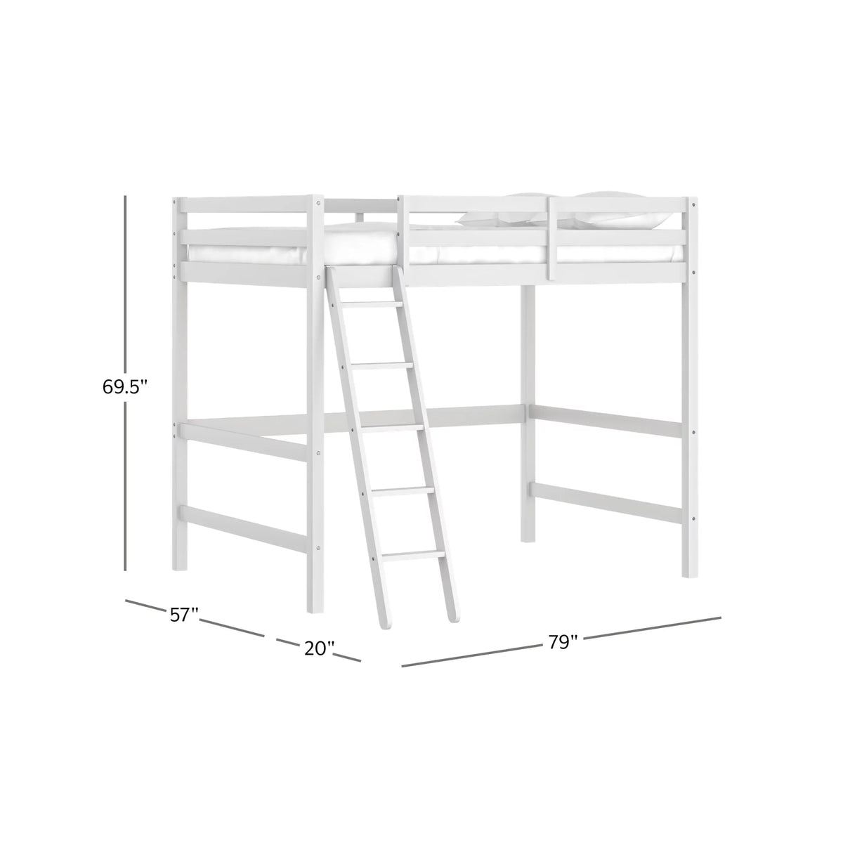 White Wood Full Loft Bunk Bed with Ladder A445