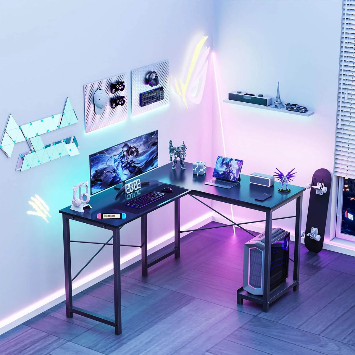 L Shaped Gaming Desk, Black T4753