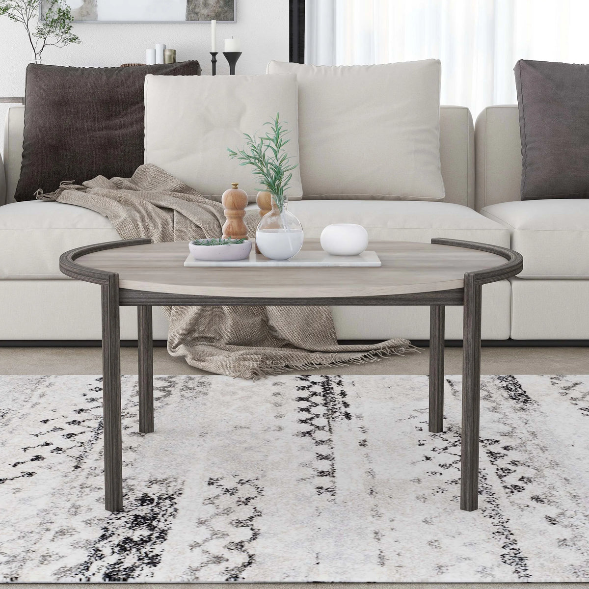 Light Grey 37-inch Steel Round Coffee Table W78951
