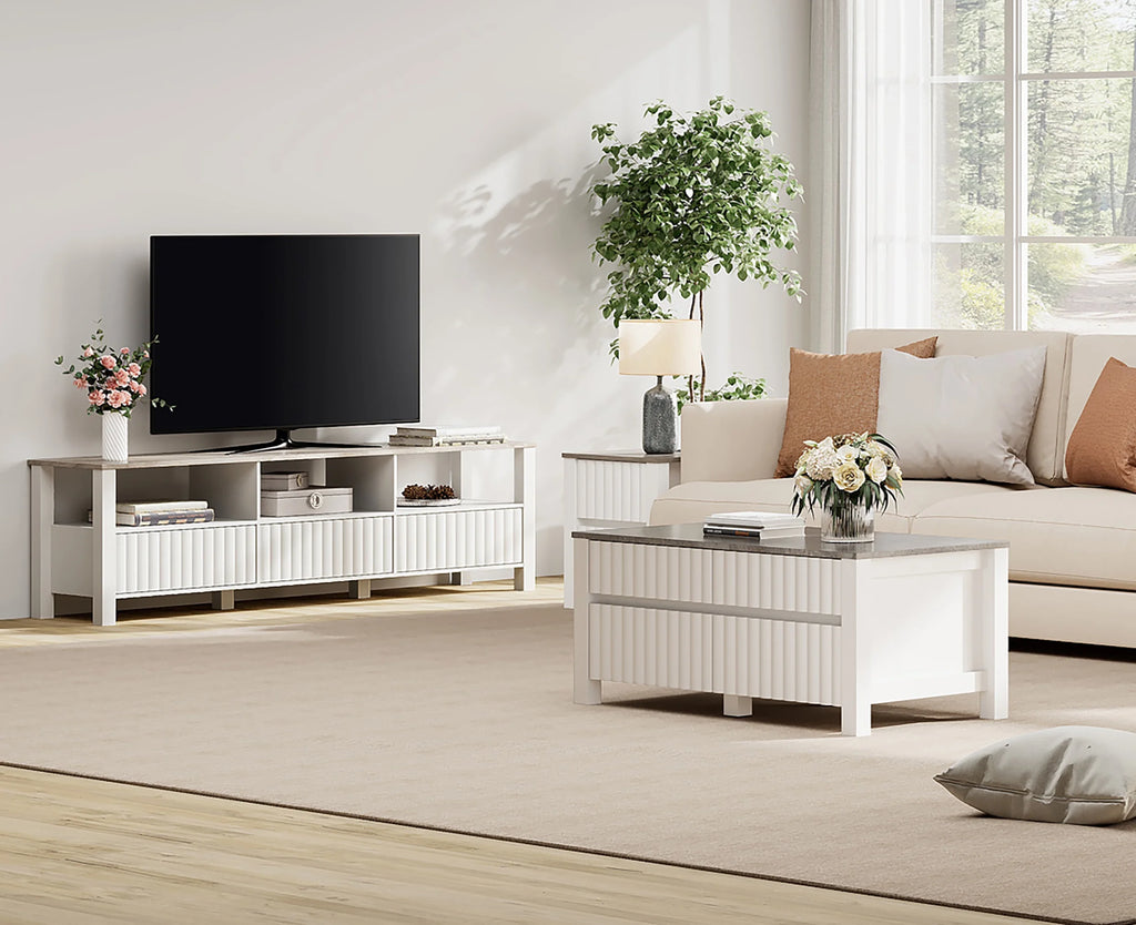 White 4 Piece Living Room Table Set with Storage Drawers and Charging Station W381676