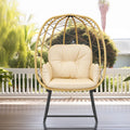 Beige Wicker Egg Chair with Stand and Cushion V4585