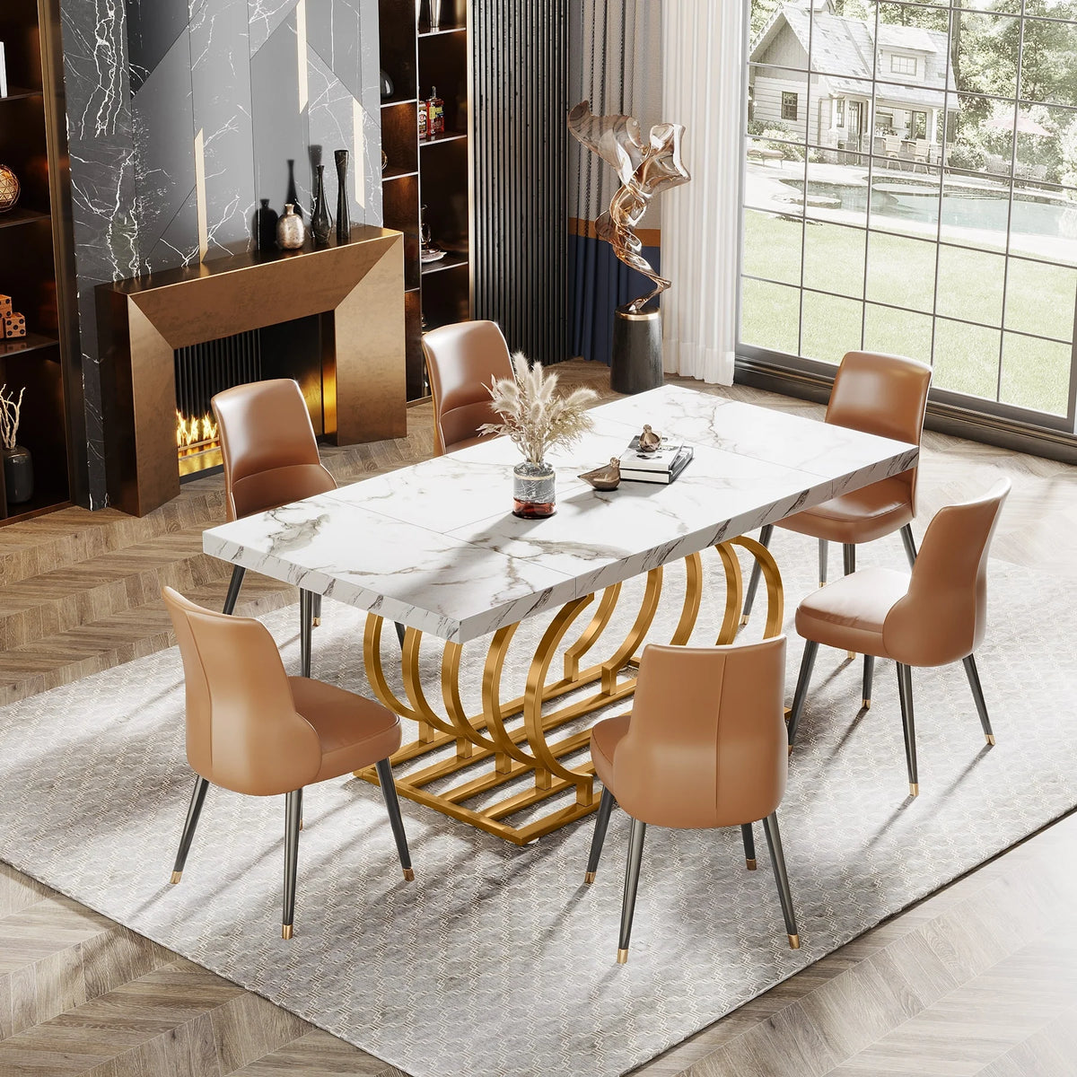 63" Faux Marble Wood Dining Table O86594