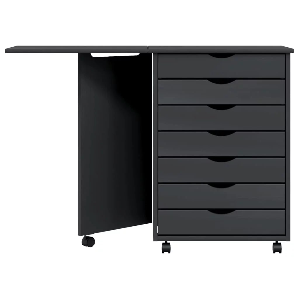 Rolling Cabinet with Desk, Foldable, Gray Solid Wood Pine F12836