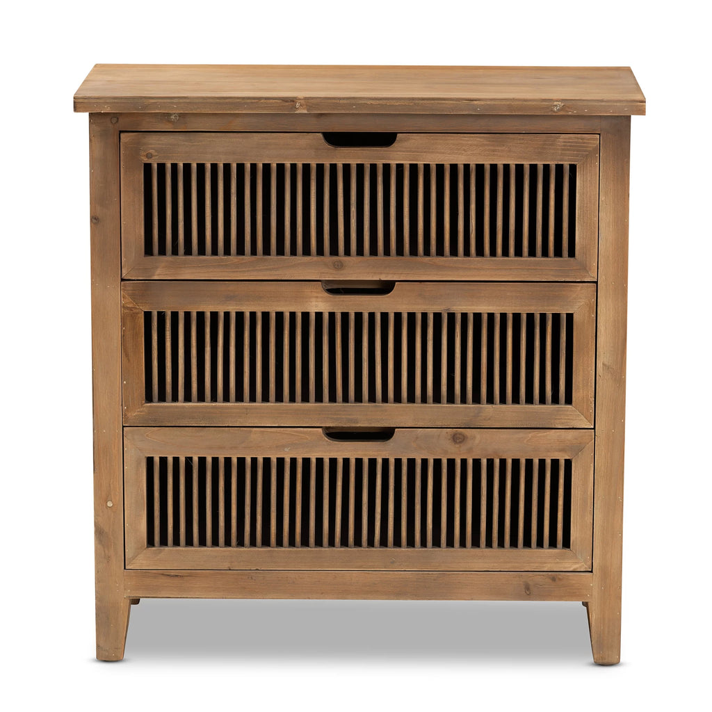 Medium Oak 3-Drawer Wood Chest H2479