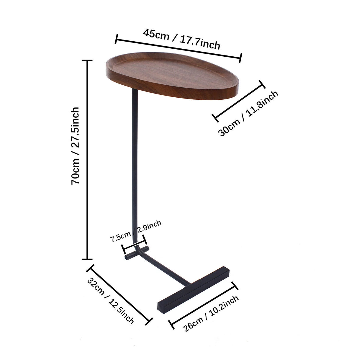 Walnut C-Shaped Sofa Side End Table V48473