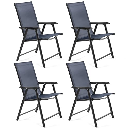 Black Set of 4 Folding Patio Dining Chairs with Armrests F48445