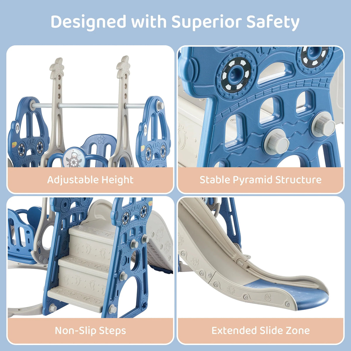 4-in-1 Kids Swing and Slide Set with Basketball Hoop and Climber P684