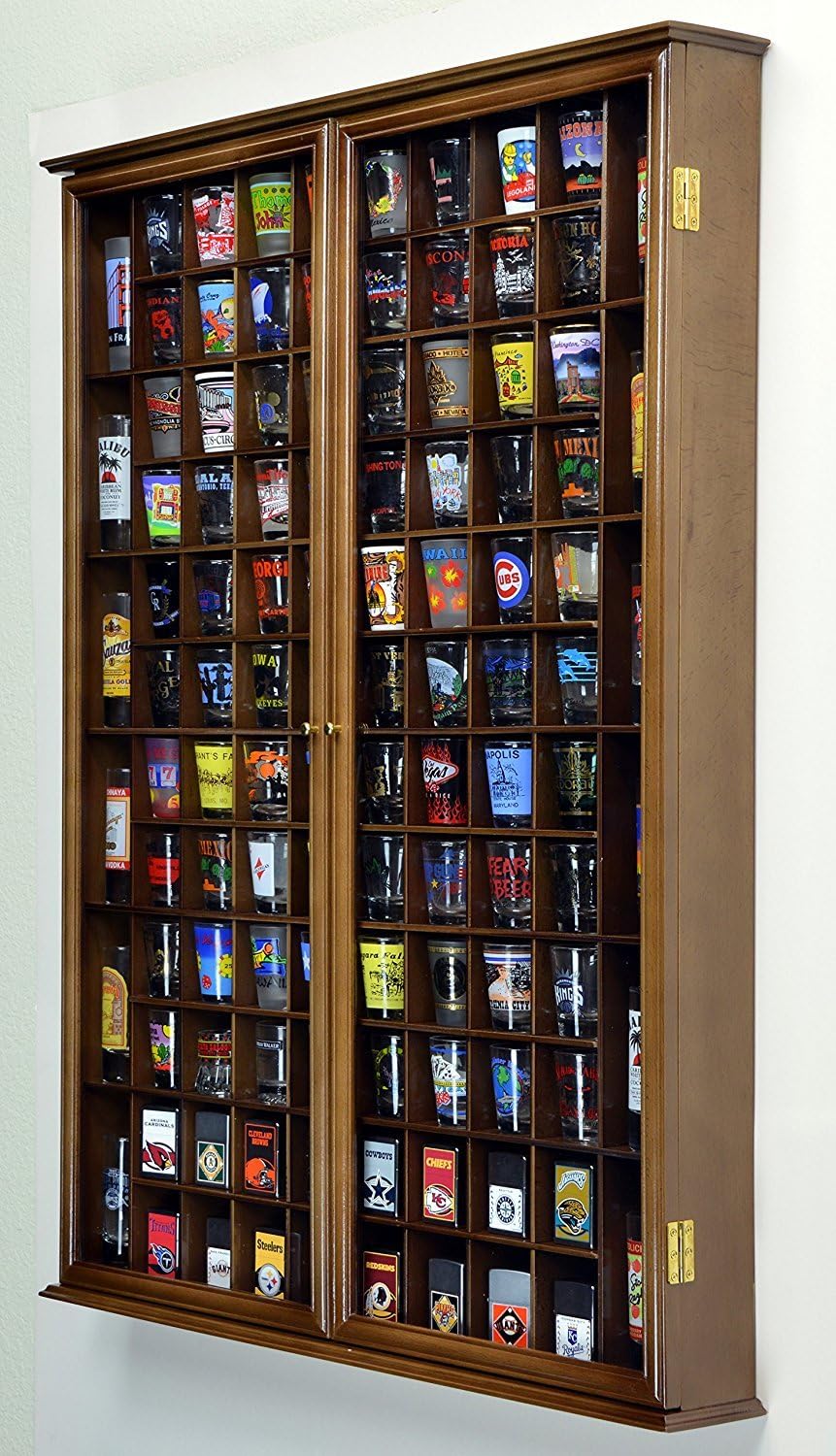 Walnut Shot Glass Display Case Wall Rack S565